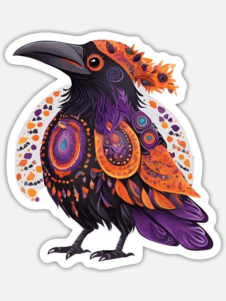 Halloween Crow Alebrije - Sticker - white matte