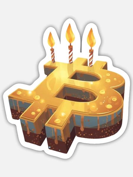 Golden Bitcoin Birthday Cake - Sticker - white matte