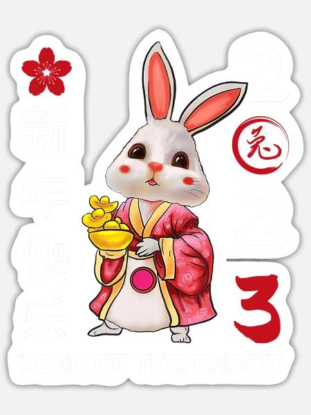 Chinese New Year Clothing Rabbit Chinese New Year - Sticker - white matte
