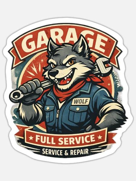 Wolf Mechanic Garage Full Service - Sticker - white matte