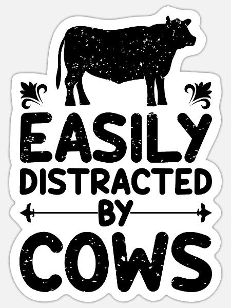 Easily distracted by cows - Sticker - white matte