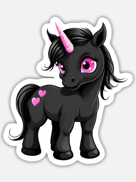 Black Unicorn with Pink Horn and Eyes - Sticker - white matte