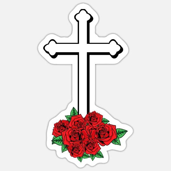 cross with roses drawing