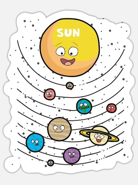SOLAR SYSTEM FOR KIDS WITH SUN Planet - Sticker - white matte