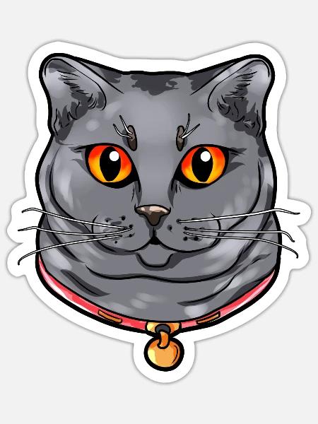 Chartreux Cat Kitty Cats Love Cartoon Gift Face - Sticker - white matte