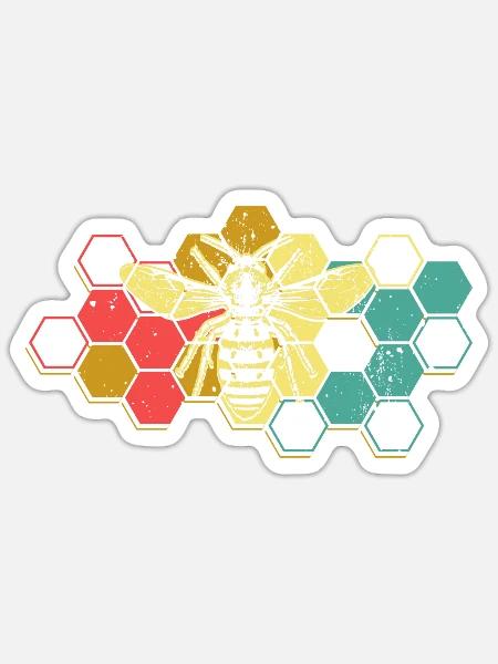 Bee Bee Honeycomb Retro Vintage Honey Gift - Sticker - white matte