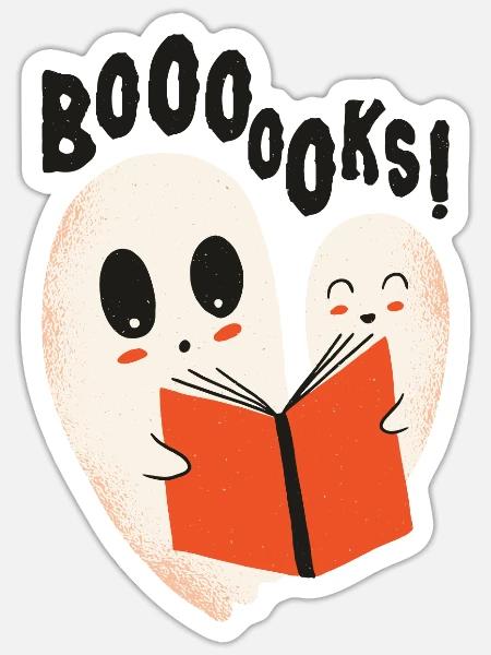 Funny ghosts reading books Boooo becomes booooks - Sticker - white matte