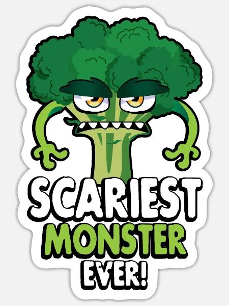 Scariest Monster Ever. Funny Halloween Broccoli - Sticker - white matte