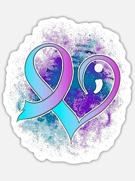 Heart Semicolon Suicide Prevention Mental Health A - Sticker - white matte