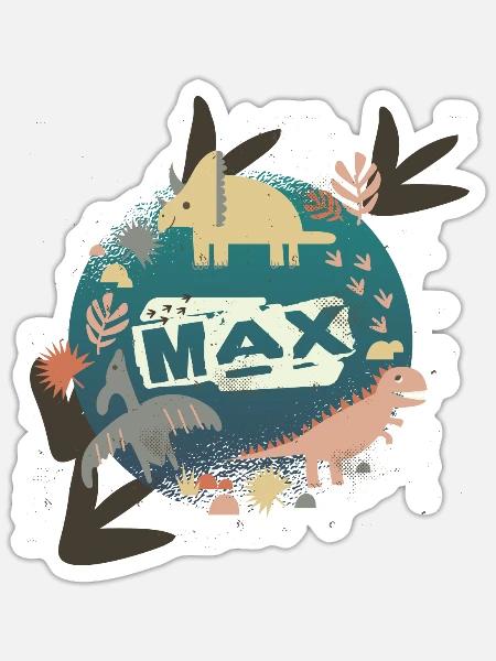 Max - Cool boy's name with cute dinosaurs - Sticker - white matte