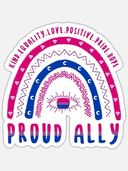 Boho Rainbow LGBT Quote Proud Ally Bisexual - Sticker - white matte