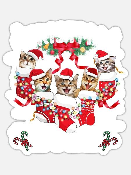 Merry Christmas 2022, Cute Cats Xmas - Sticker - white matte