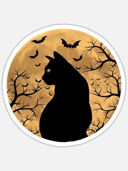 Scary Black Cat, Creepy Halloween 2022, Gift For H - Sticker - white matte