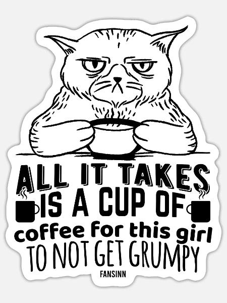 Coffee Cat bad mood - Sticker - white matte