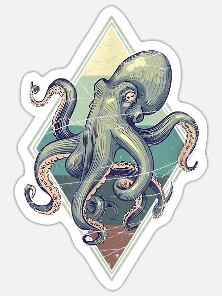 Octopus Tees Kraken Monster T Shirt - Sticker - white matte