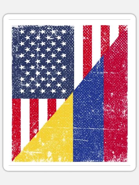 Half USA Flag Half Colombia Flag - Sticker - white matte