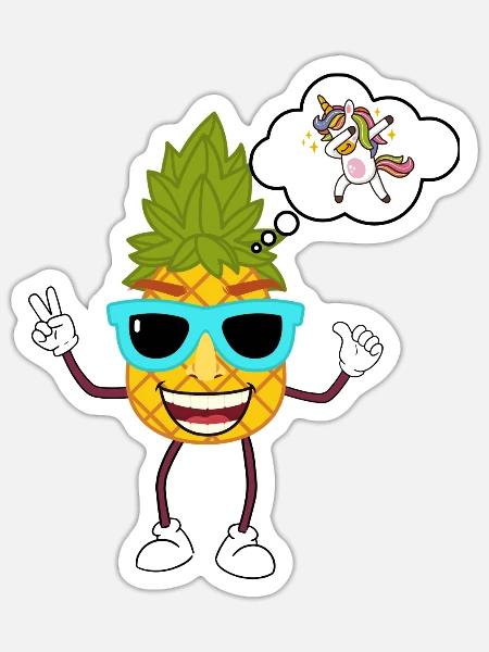 Thinking Pineapple, magic Unicorn - Sticker - white matte
