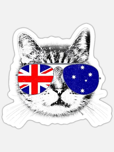 Australian Flag Australia Cat Sunglasses Men Women - Sticker - white matte