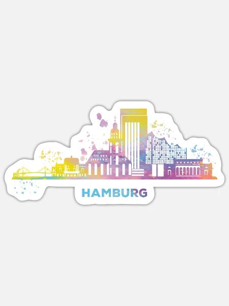Hamburg skyline colorful cityscape Hamburg - Sticker - white matte