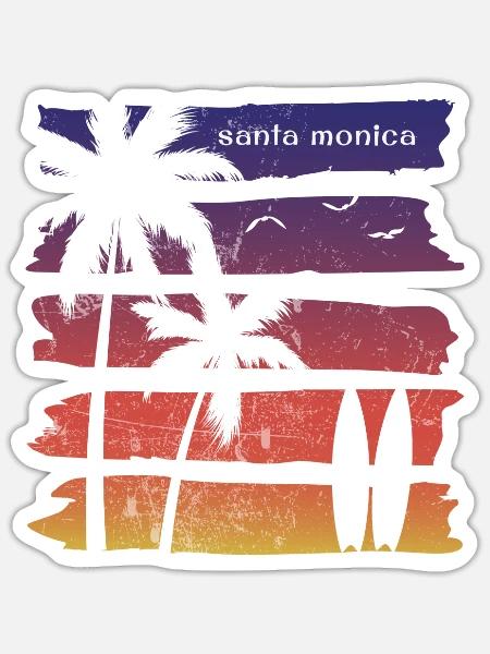 Cool Santa Monica California Surfing Fan Beach - Sticker - blanc mat