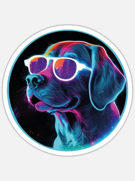 retro cool dog - Sticker - white matte