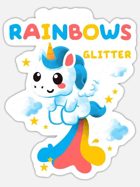 Je fais caca arcs-en-ciel et pet paillettes licorne - Sticker - blanc mat
