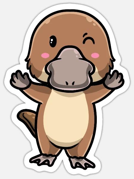 Kawaii Platypus Emoticon Sea Animal - Sticker - white matte