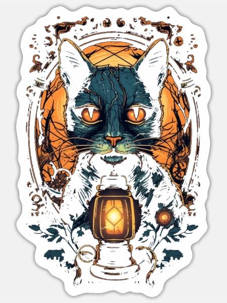 Creepy Gothic Cat Kitten Goth Wicca Pagan Occult - Sticker - white matte