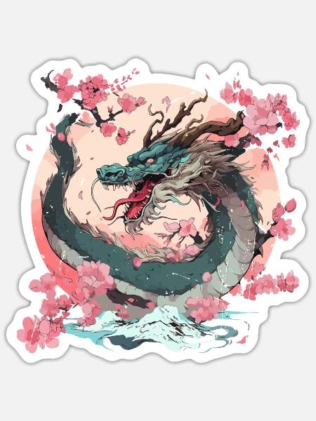 Japanese Dragon Cool Fantasy Chinese Asian Dragon - Sticker - white matte