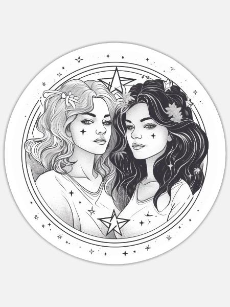 Gemini Zodiac Girls black and white design - Sticker - white matte