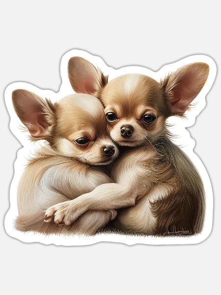 Chihuahua Puppys - Cute Dogs Little Love Heart - Sticker - white matte