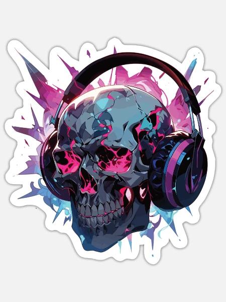 Skull Skull Headphones Totenschädel Modern - Sticker - white matte