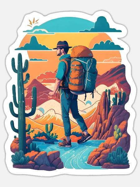 Retro Camping Outdoor Mountain Nature Camper - Sticker - white matte