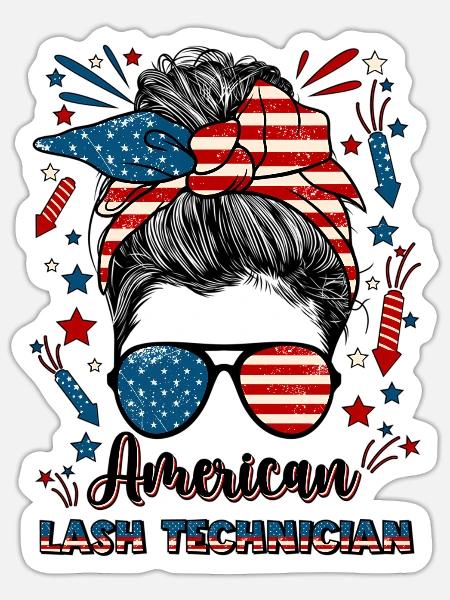 4Th Of July Lash Technician American Flag Lash - Sticker - white matte