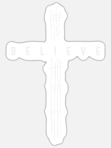 Faith in Action 'Cross Believe' Christian Design - Sticker - white matte