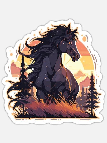 Horses Black Horse Horse Sunset - Sticker - white matte