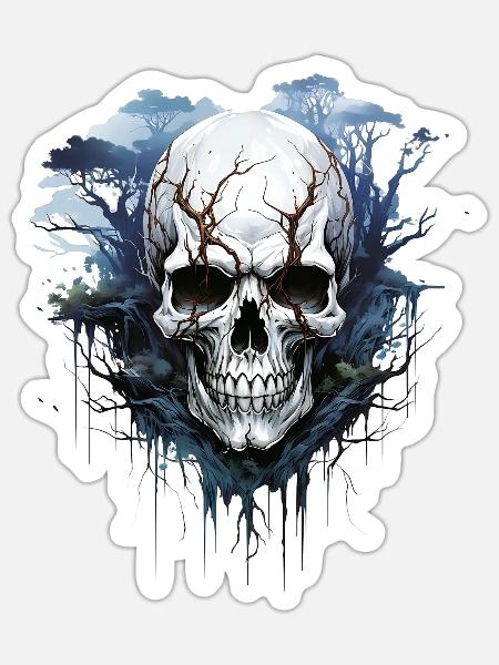 Eternal Night: Haunting Skull Artwork - Sticker - white matte