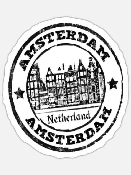 Passport Stamp Amsterdam Travel Airport - Sticker - white matte