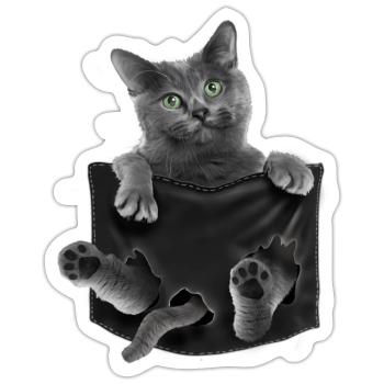 Russian Blue Cat In Pocket - Sticker - white matte - Front
