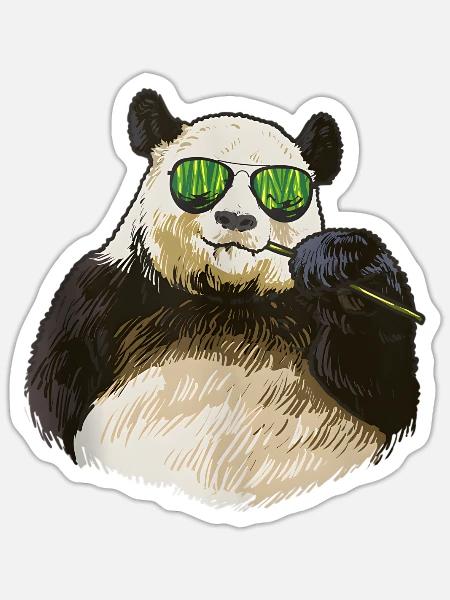 Chilling Panda Eating Bamboo Bear - Sticker - white matte