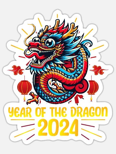 Majestic 2024 Dragon - Lunar New Year Celebration - Sticker - white matte