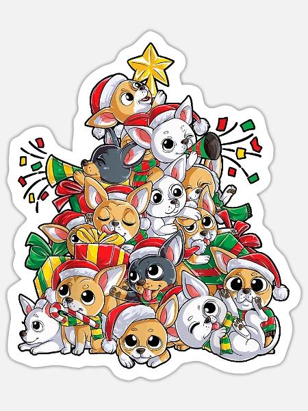 Chihuahua Christmas Tree Dog Santa Xmas Boys Gi - Sticker - white matte