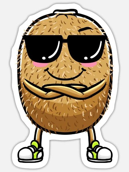 Kiwi Fruit Kawaii Emoticon - Sticker - white matte