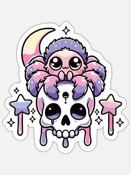 Kawaii Gothic Tarantula Pastel Colors Gothic Goth - Sticker - white matte