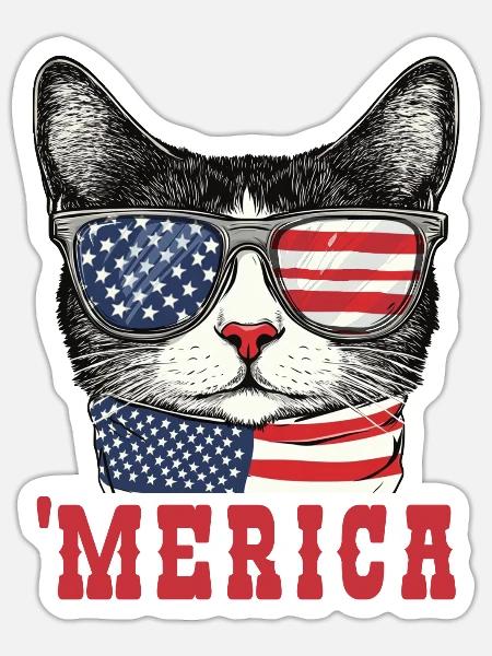 USA 'Merica Cat 4th of July Patriotic - Sticker - white matte