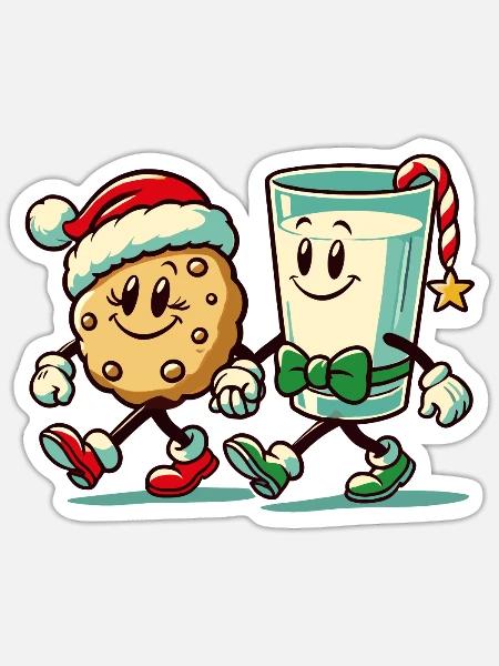 Merry Christmas Cookies And Milk Friends - Sticker - white matte