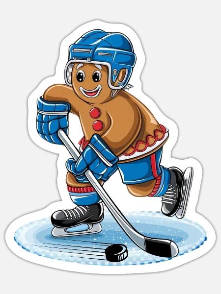 gingerbread hockey player christmas fun - Sticker - white matte