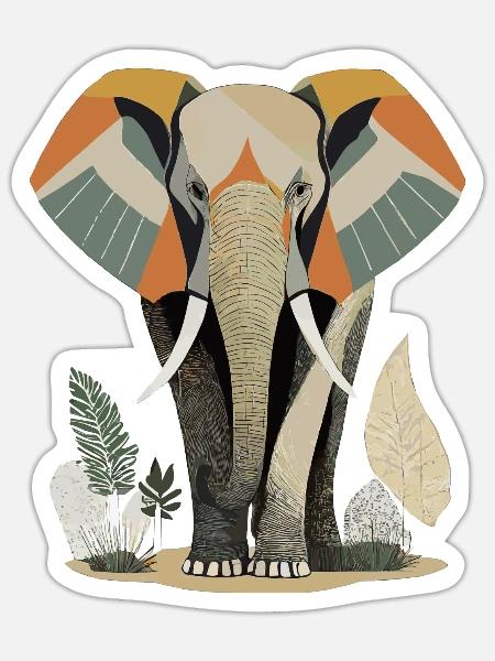 Geometric Elephant Nature Scene - Sticker - white matte