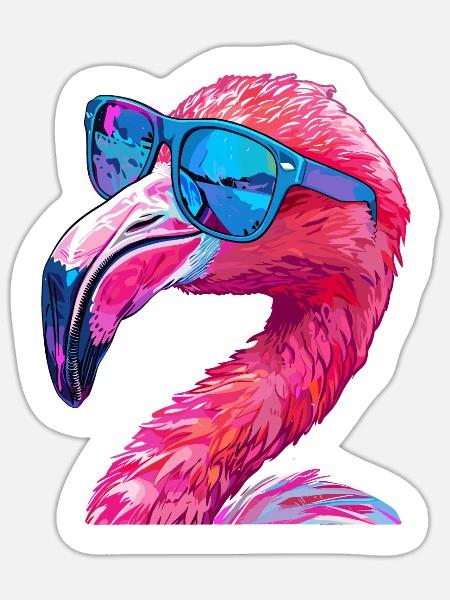 Funny Flamingo with Sunglasses for a Flamingo Fan - Sticker - white matte