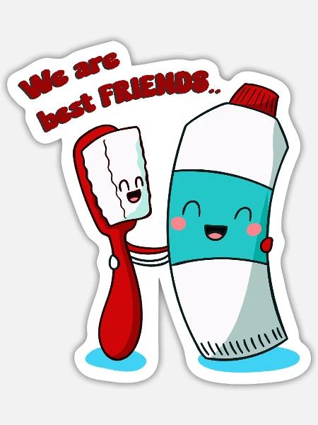 We Are Best Friend toothpaste and toothbrush - Sticker - white matte